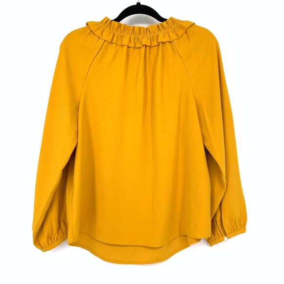 J.Crew Drapey Ruffleneck Top In 365 Crepe Womens Sz Medium Goldenrod Yellow NEW - Picture 2 of 7